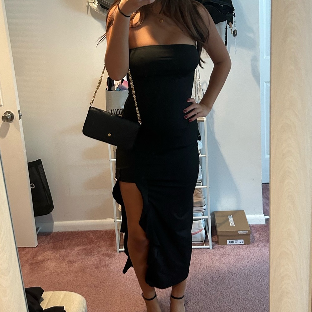 black midi dress